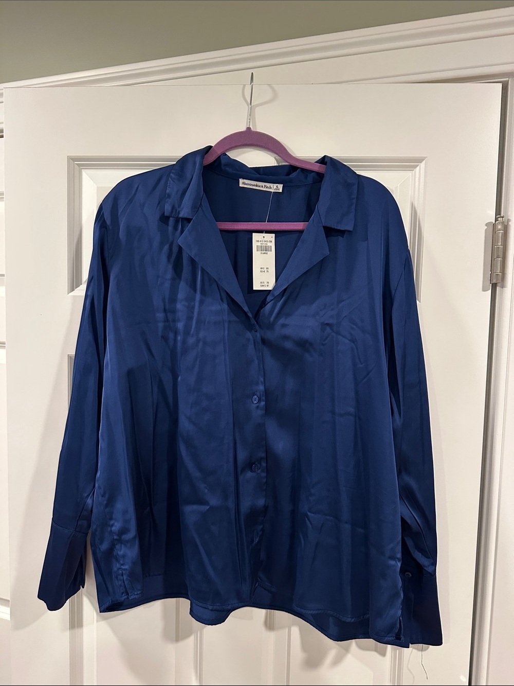 Abercrombie & Fitch Deep Blue Satin Button-Front Jacket